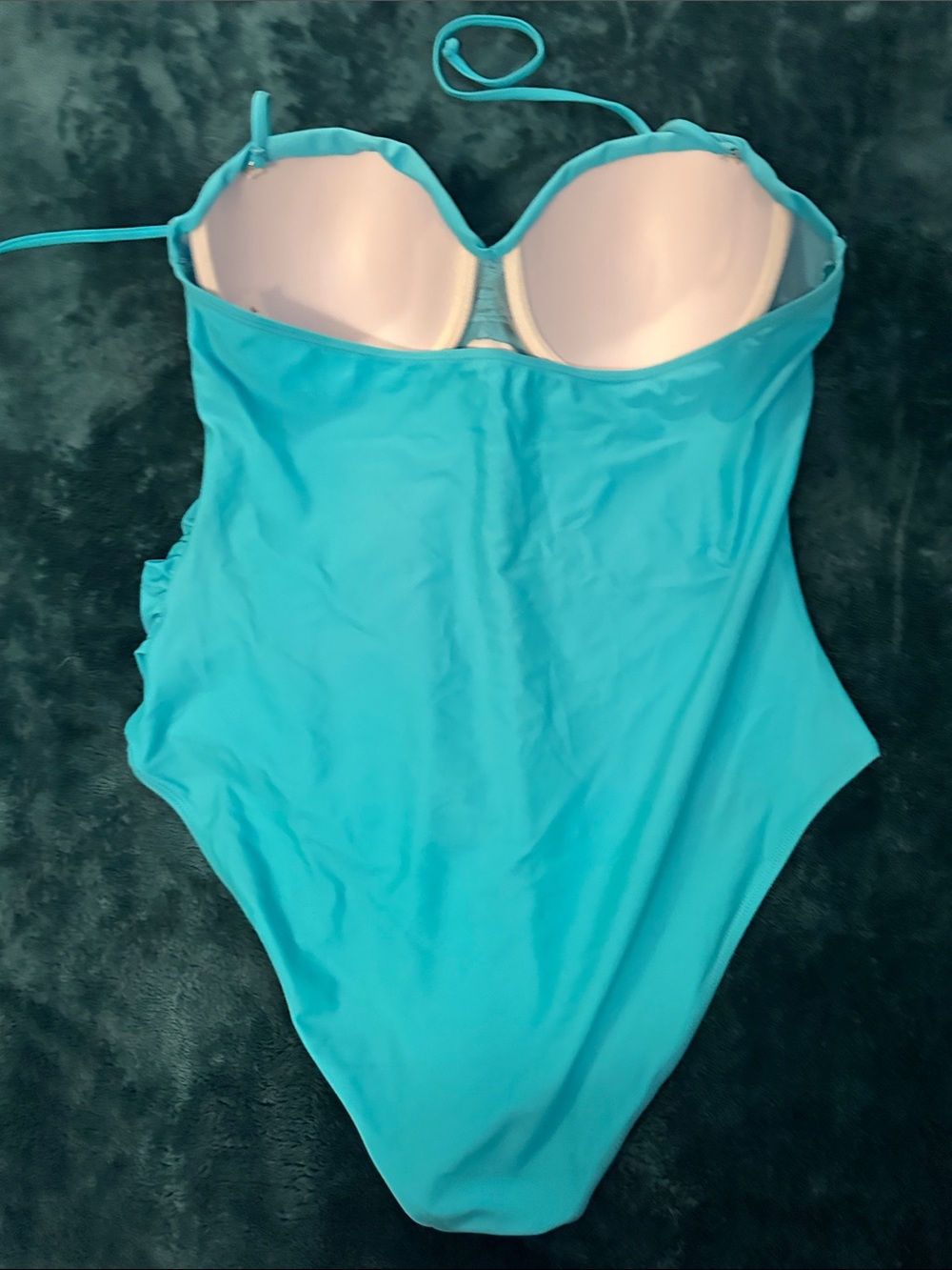 Women’s Aqua One-Piece Swimsuit with Ruffle Front - Picture 2 of 3